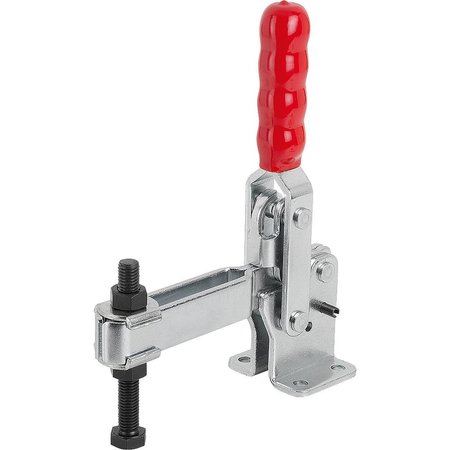 KIPP Toggle Clamp Vertical Std, Horizontal Foot F2=7000, Adjustable Clamping Spind M12X100, Steel Electro K1255.007000